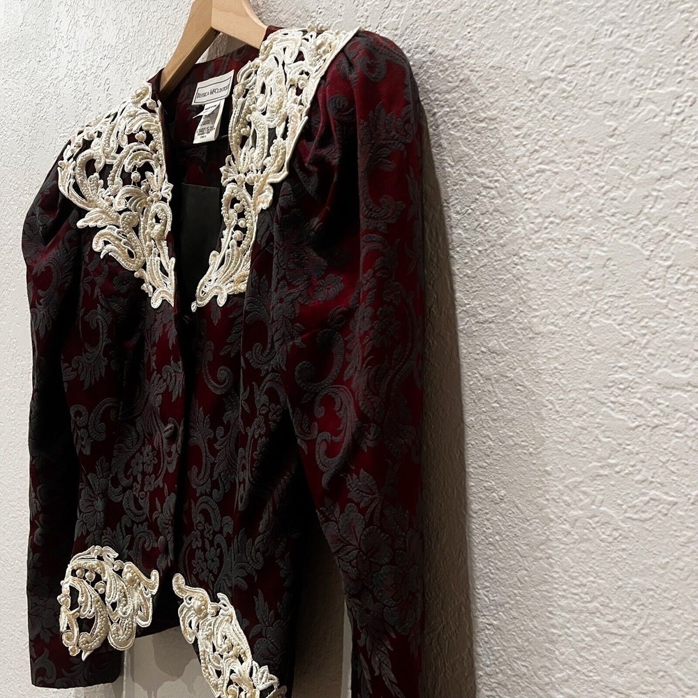 Vintage Jessica Mcclintock Jacquard Jacket 80’s Lace Detail And Pearl/ Beads - Picture 5 of 13